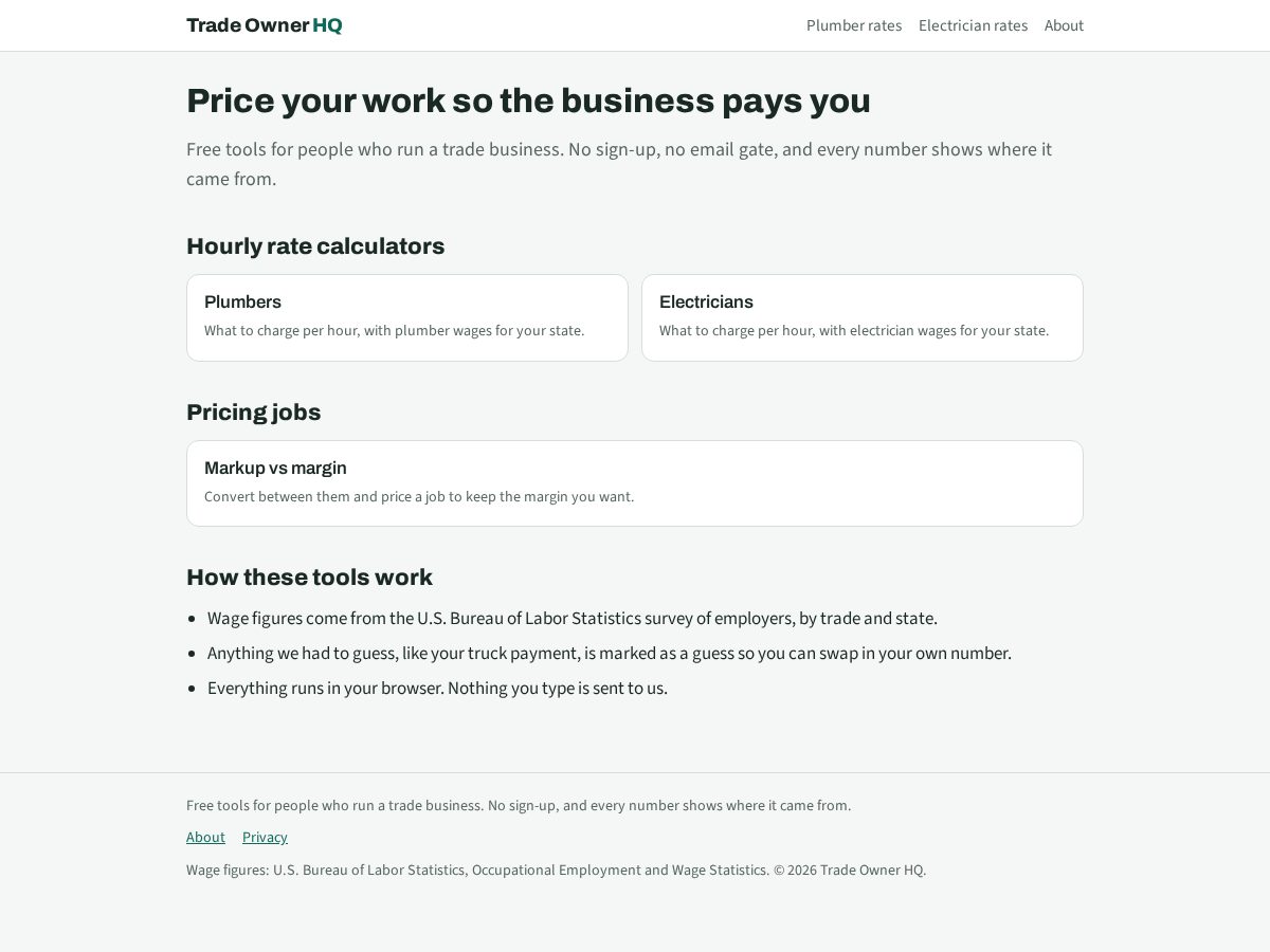Landing-page snapshot of tradeownerhq.com
