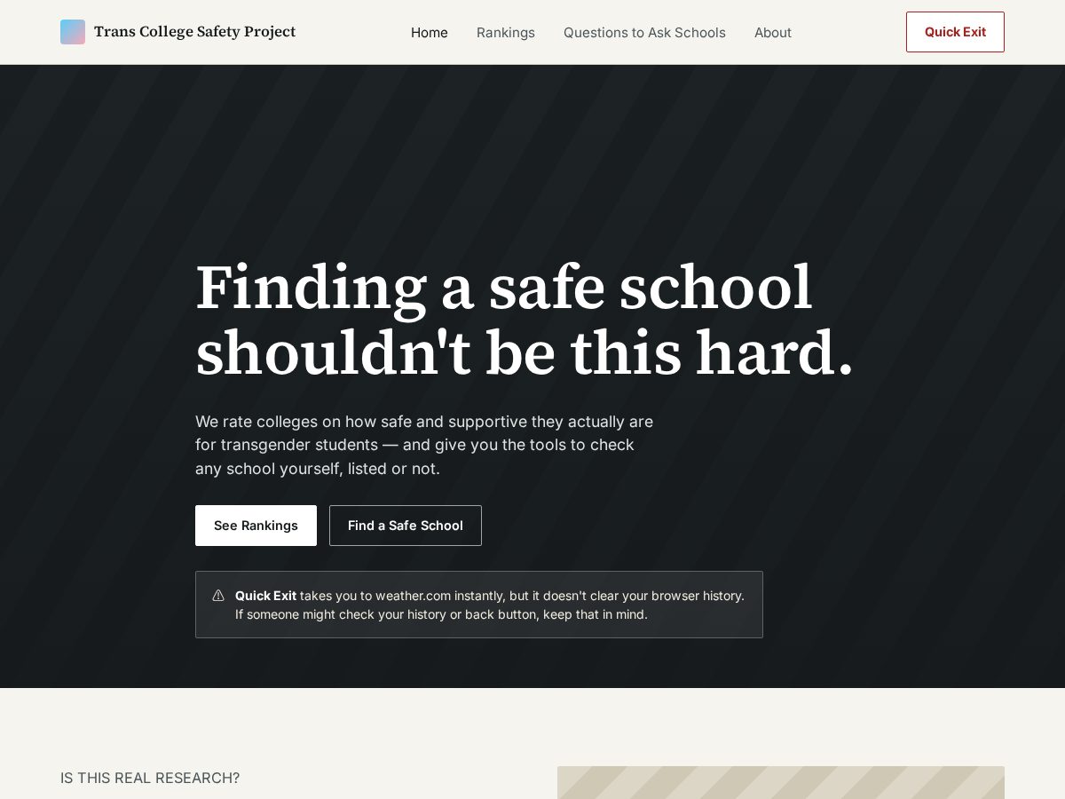 Landing-page snapshot of transfriendlycolleges.org