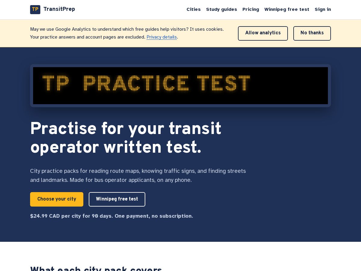 Landing-page snapshot of transitprep.com