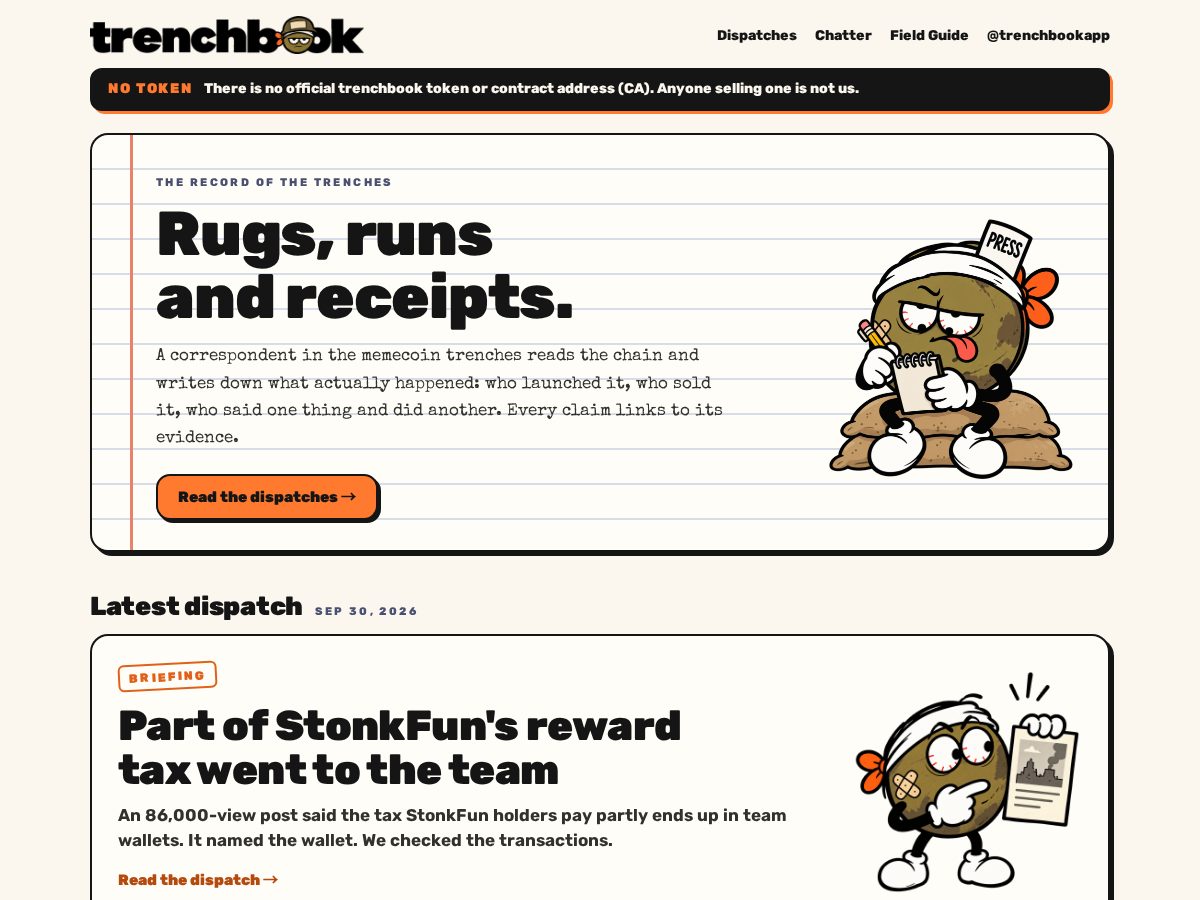 Landing-page snapshot of trenchbook.app