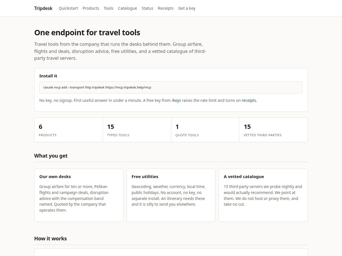 Landing-page snapshot of tripdesk.help