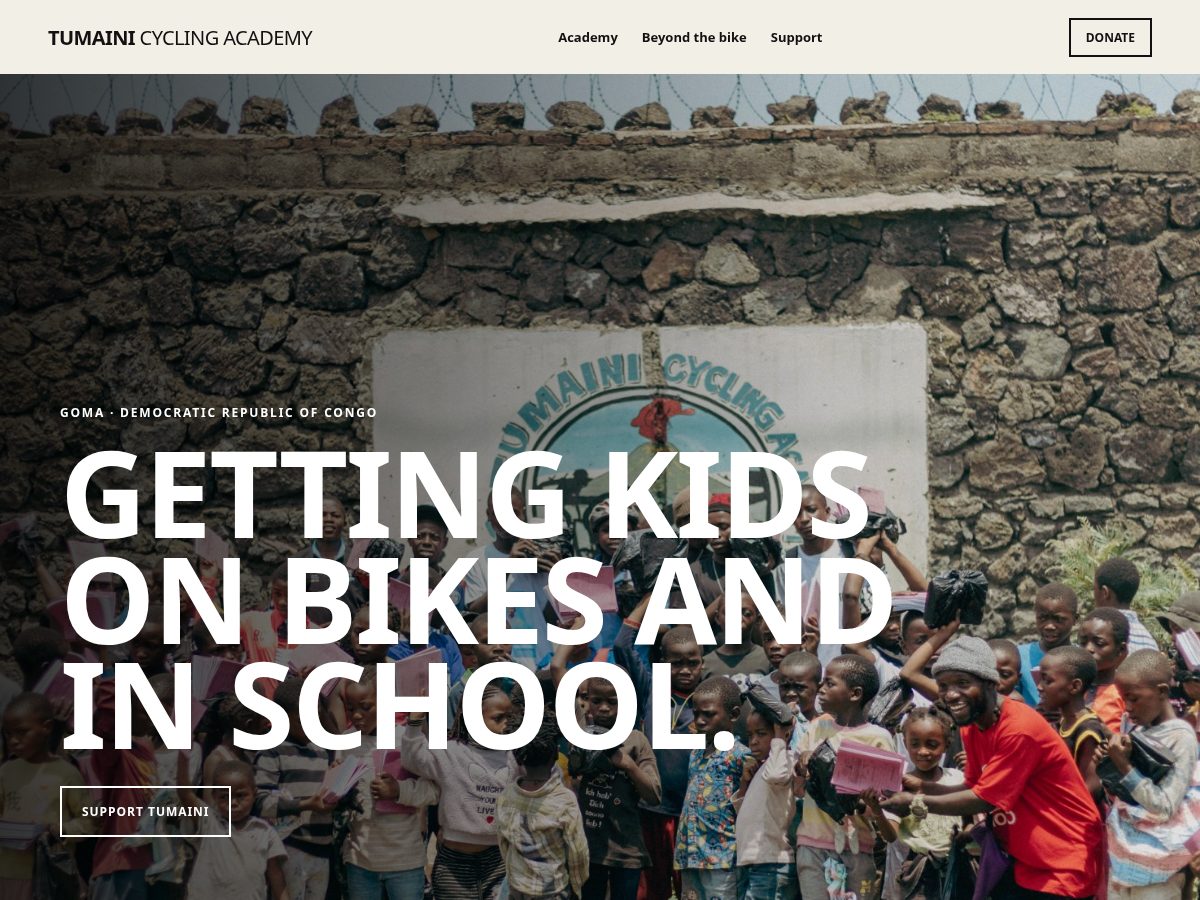 Landing-page snapshot of tumainicyclingacademy.com