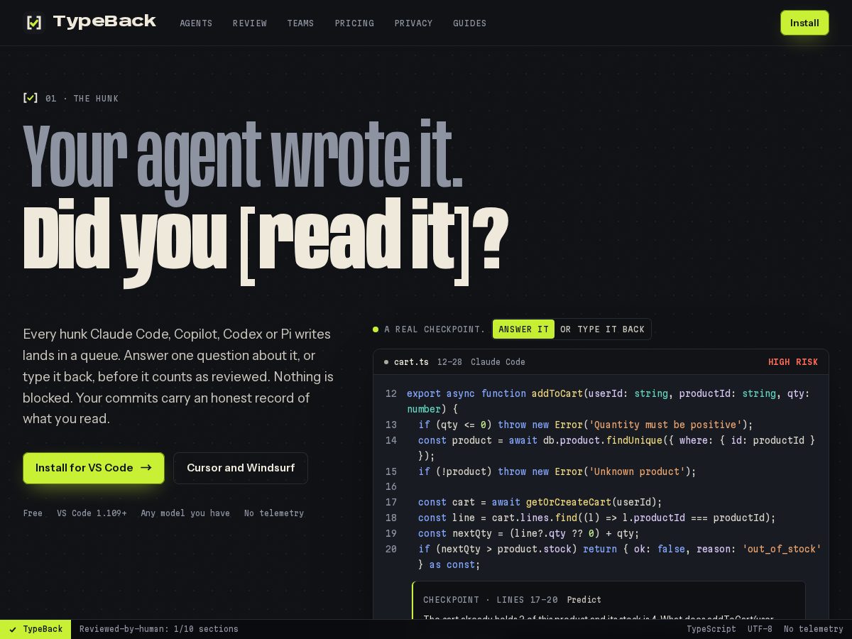 Landing-page snapshot of typeback.dev