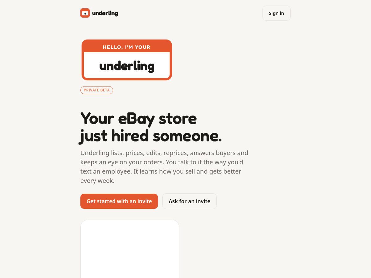 Landing-page snapshot of underling.app