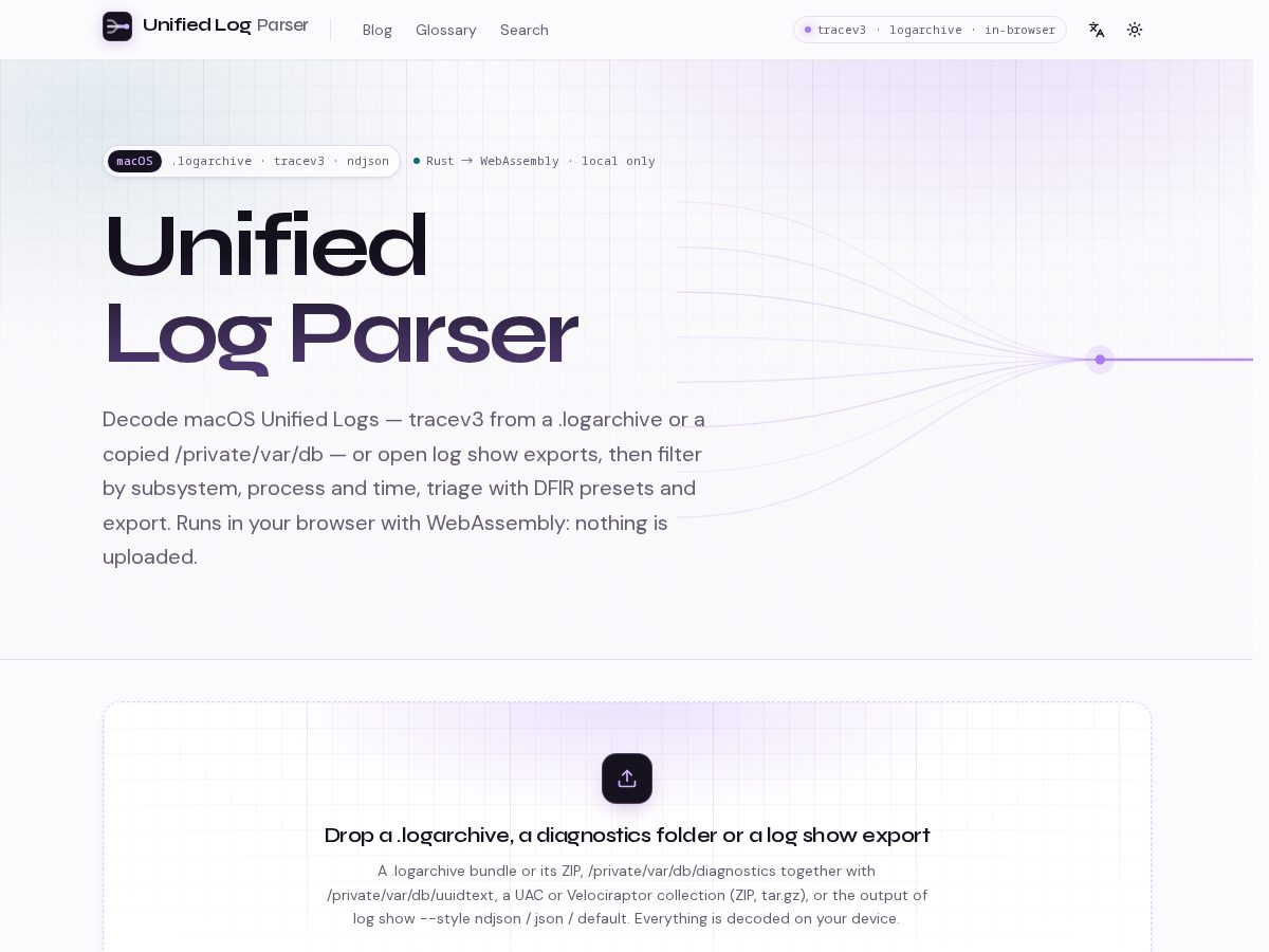 Landing-page snapshot of unifiedlogparser.com