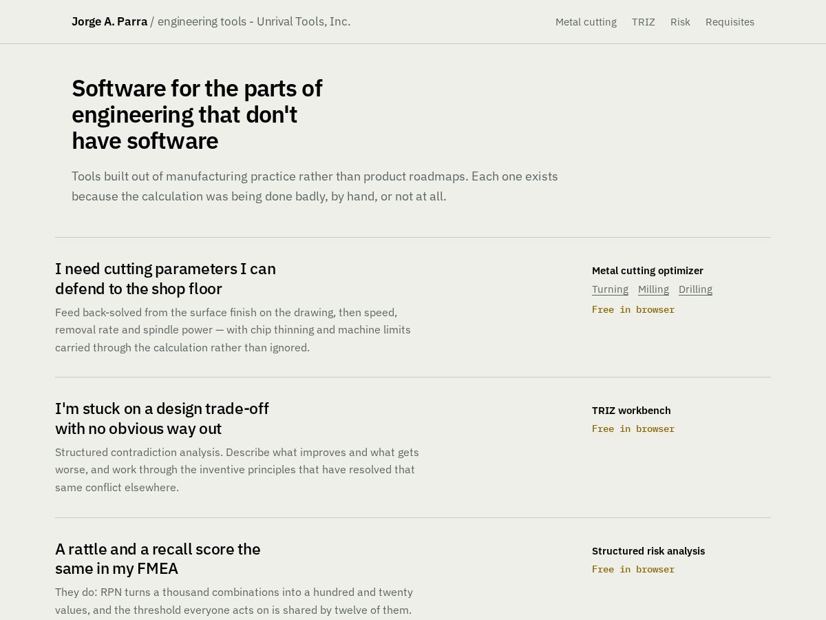 Landing-page snapshot of unrival.tools