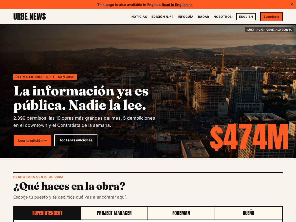 Landing-page snapshot of urbe.news