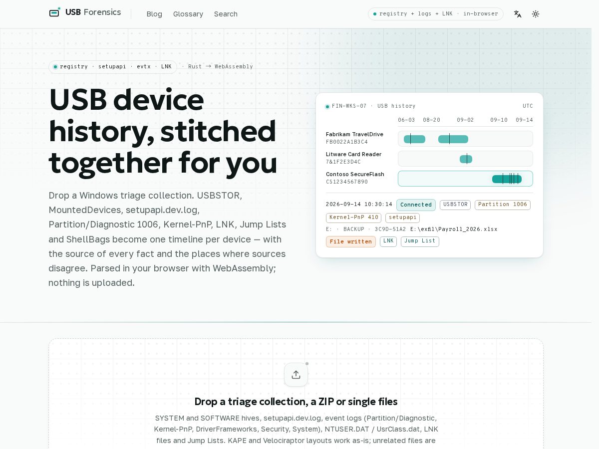 Landing-page snapshot of usbforensics.com
