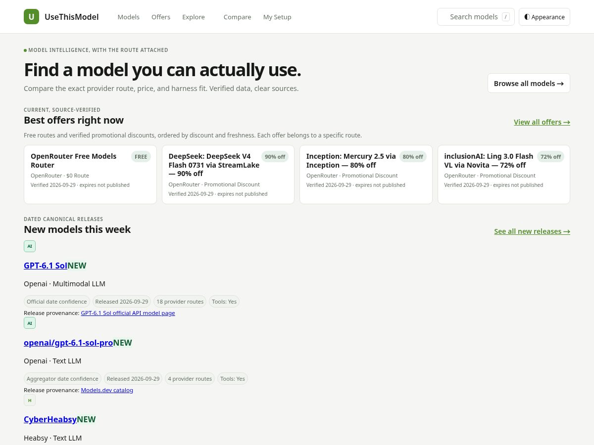 Landing-page snapshot of usethismodel.com