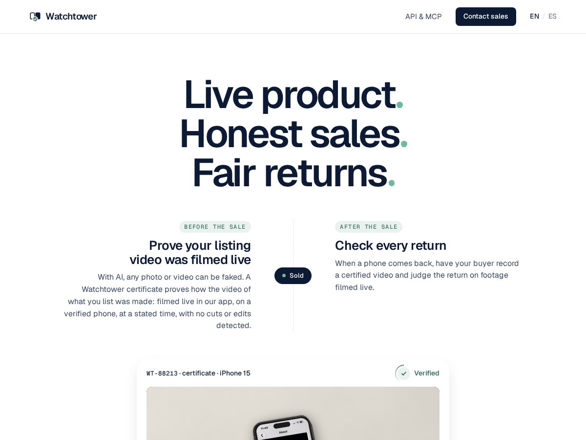 Landing-page snapshot of watch-tower.dev