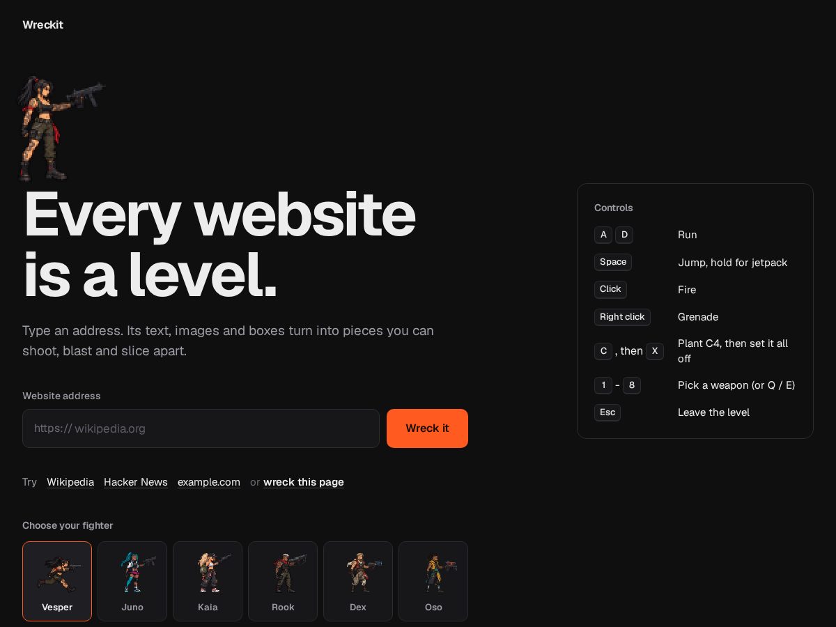 Landing-page snapshot of wreckit.site