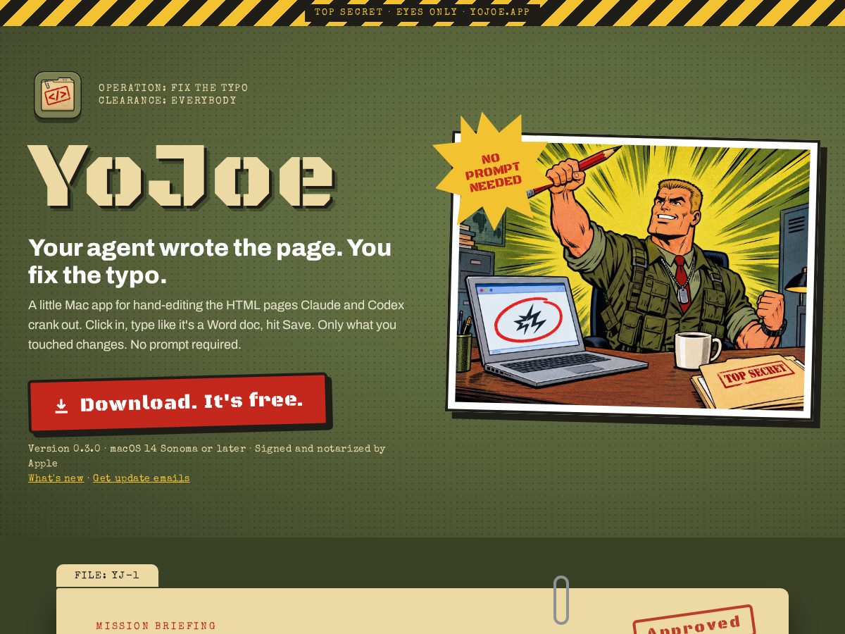 Landing-page snapshot of yojoe.app