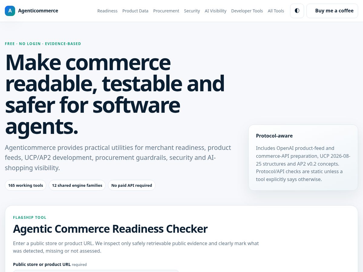 Landing-page snapshot of agenticommerce.store