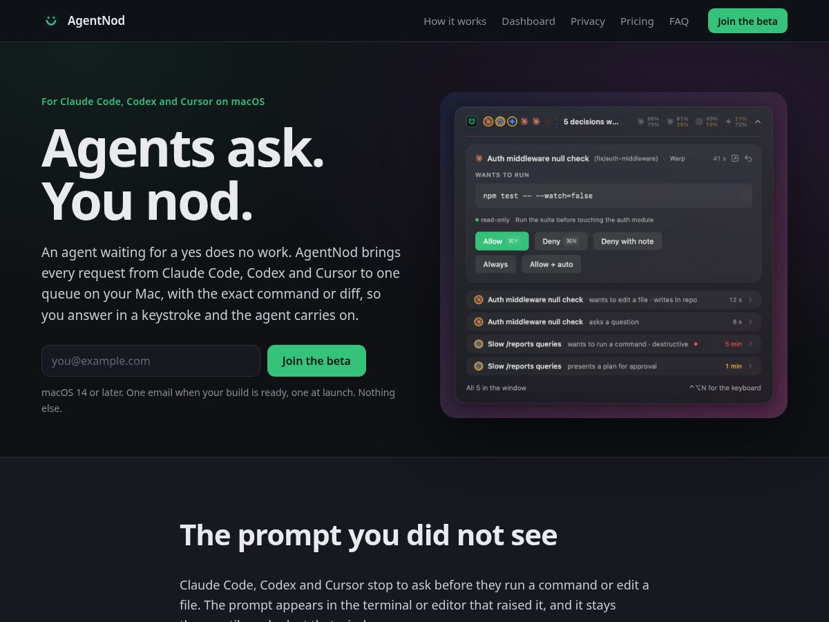 Landing-page snapshot of agentnod.app