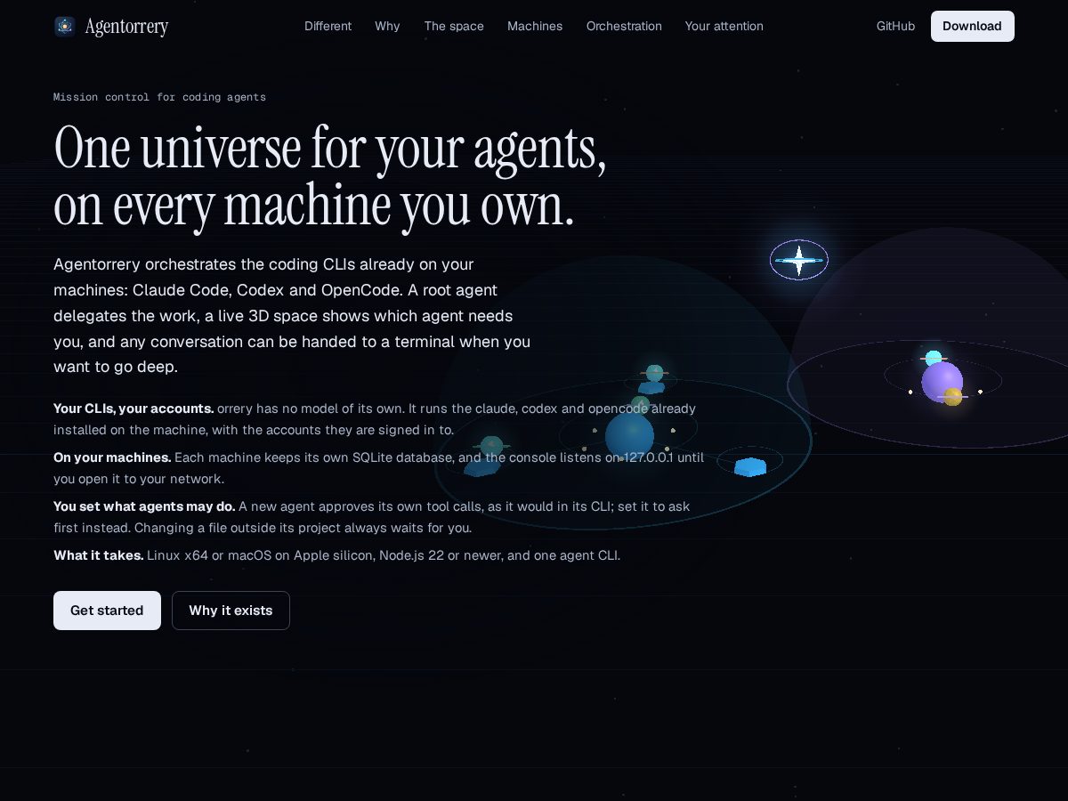 Landing-page snapshot of agentorrery.com