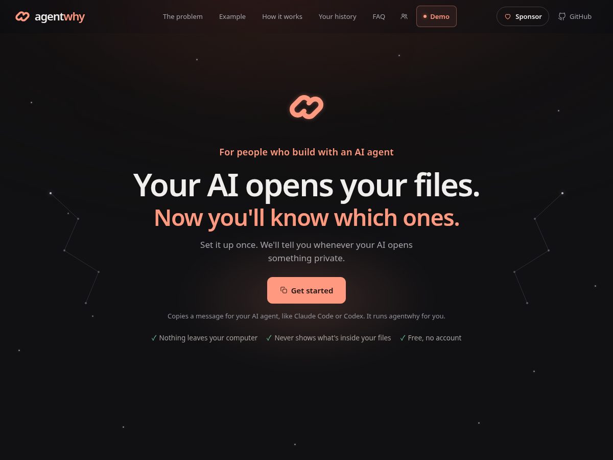 Landing-page snapshot of agentwhy.dev