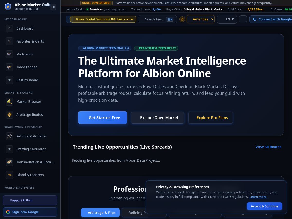 Landing-page snapshot of albionmarketonline.com