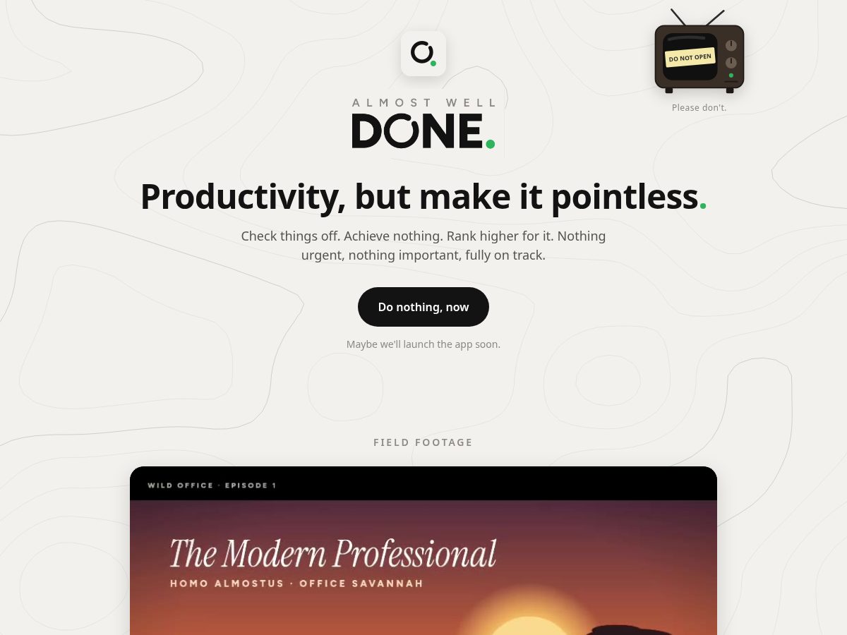 Landing-page snapshot of almostwelldone.com