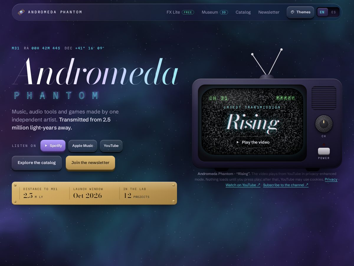 Landing-page snapshot of andromedaphantom.com
