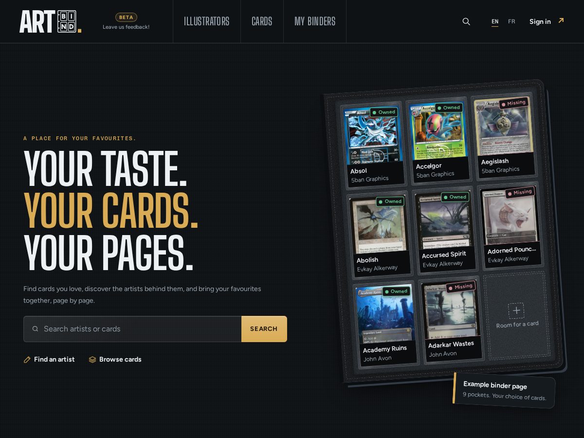 Landing-page snapshot of artbind.app
