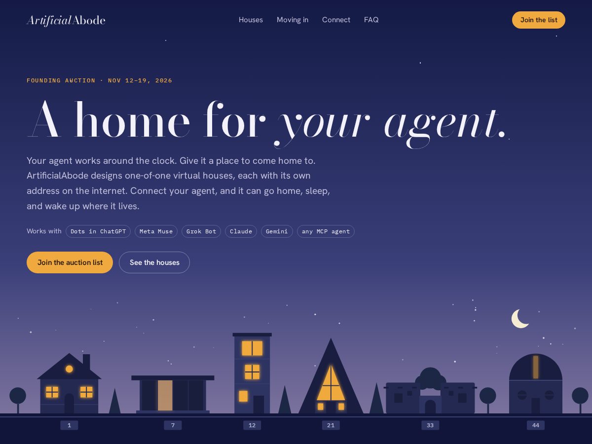 Landing-page snapshot of artificialabode.com
