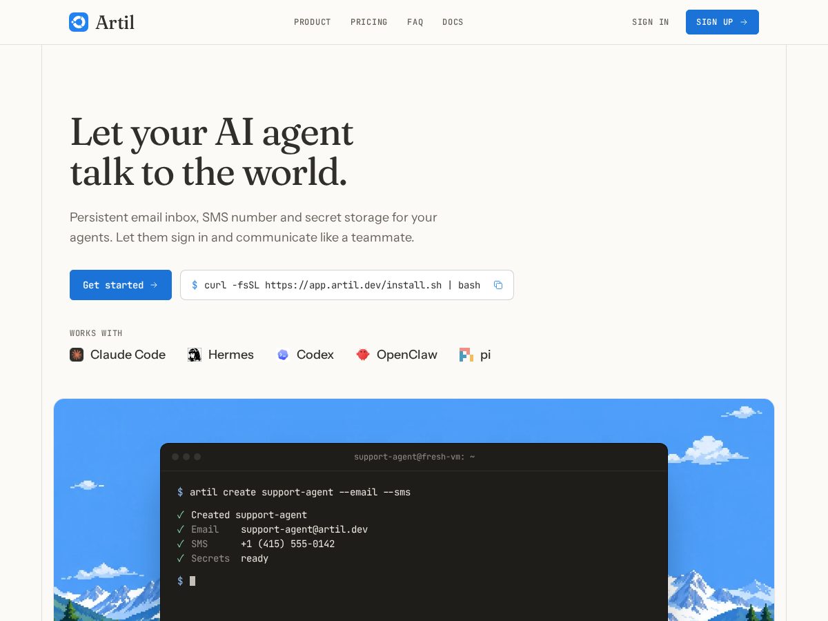 Landing-page snapshot of artil.dev