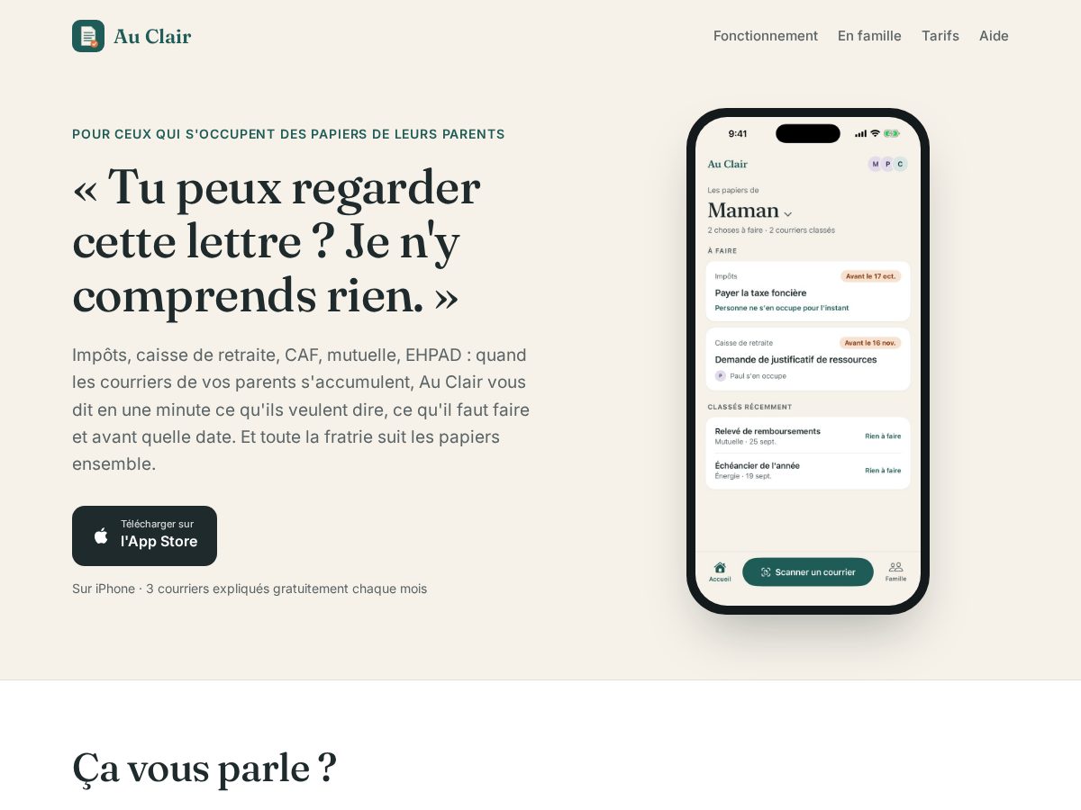 Landing-page snapshot of auclairapp.com