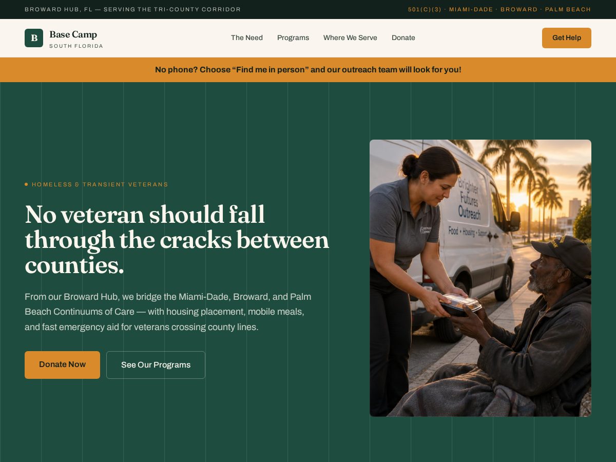 Landing-page snapshot of basecampvets.com
