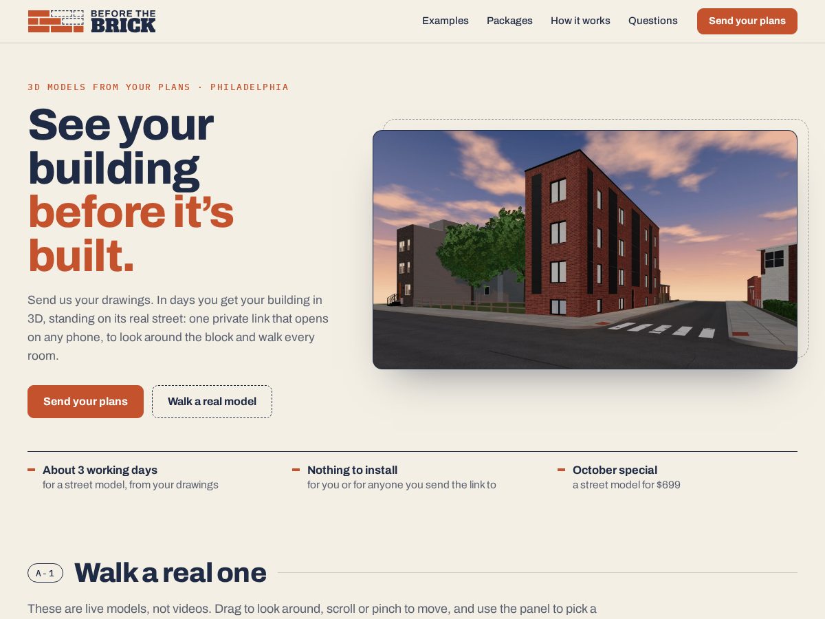 Landing-page snapshot of beforethebrick.com