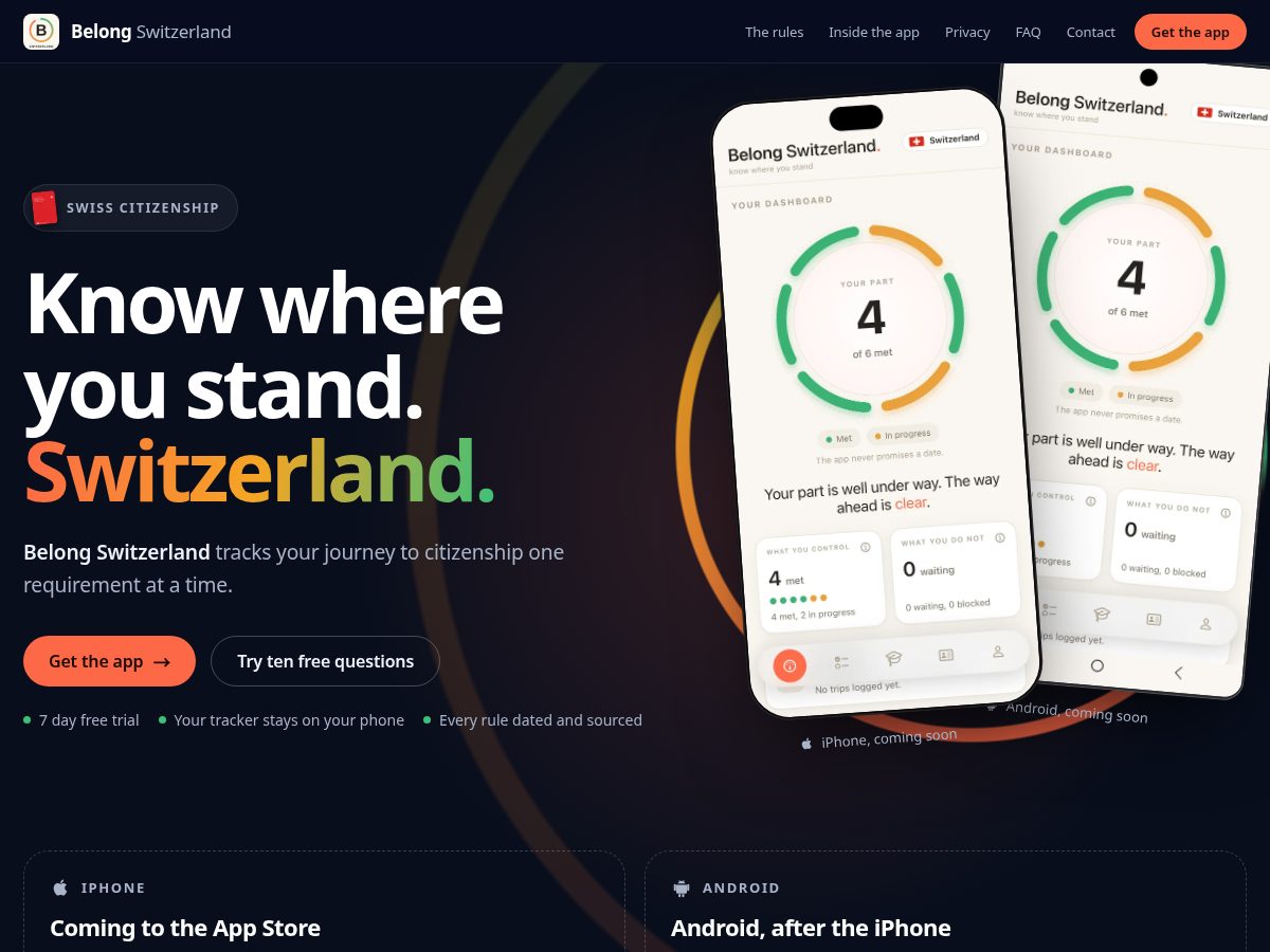 Landing-page snapshot of belongswiss.app