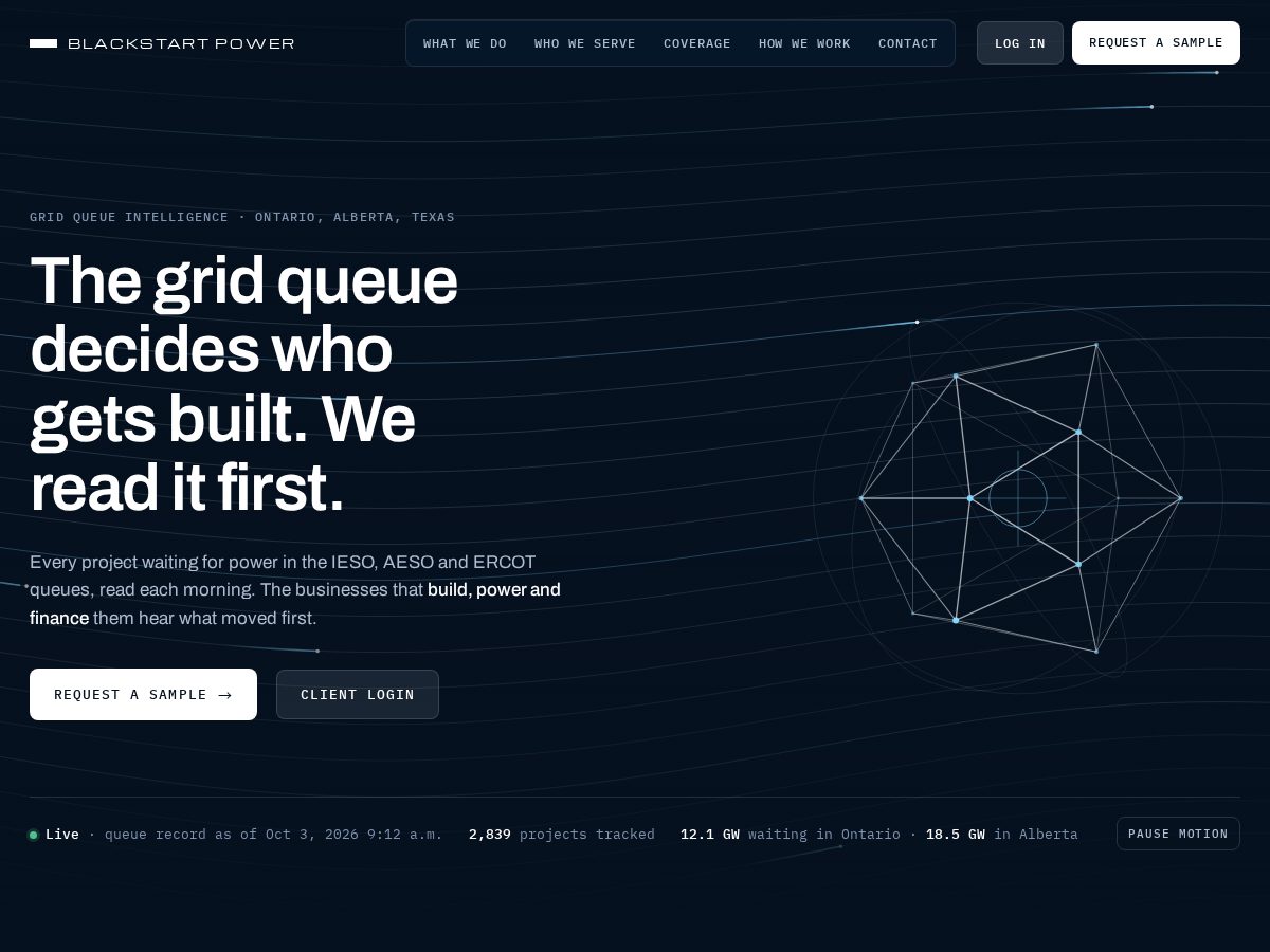 Landing-page snapshot of blackstartpower.com