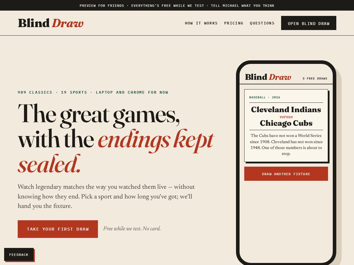 Landing-page snapshot of blinddraw.app