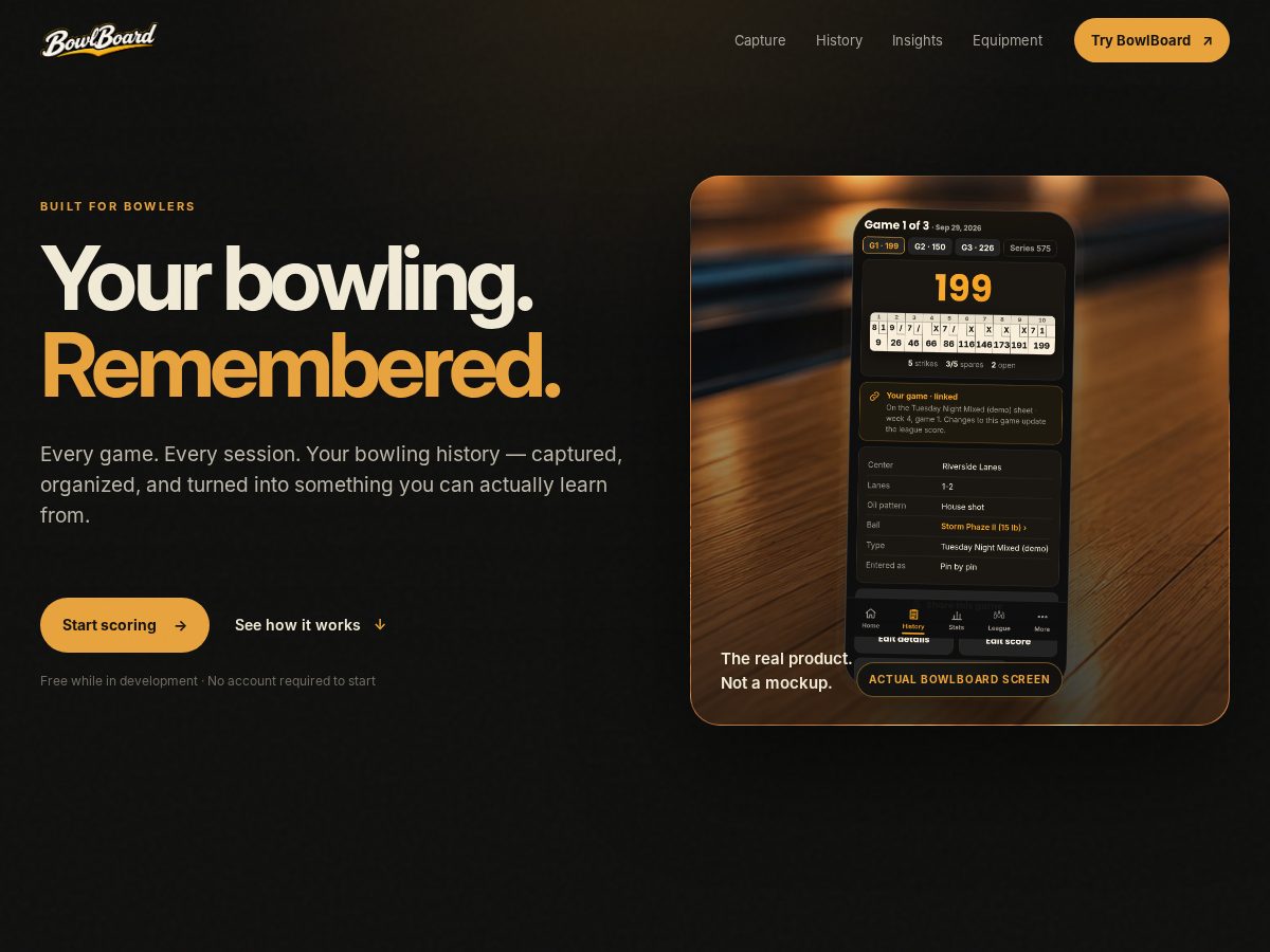 Landing-page snapshot of bowlboard.app