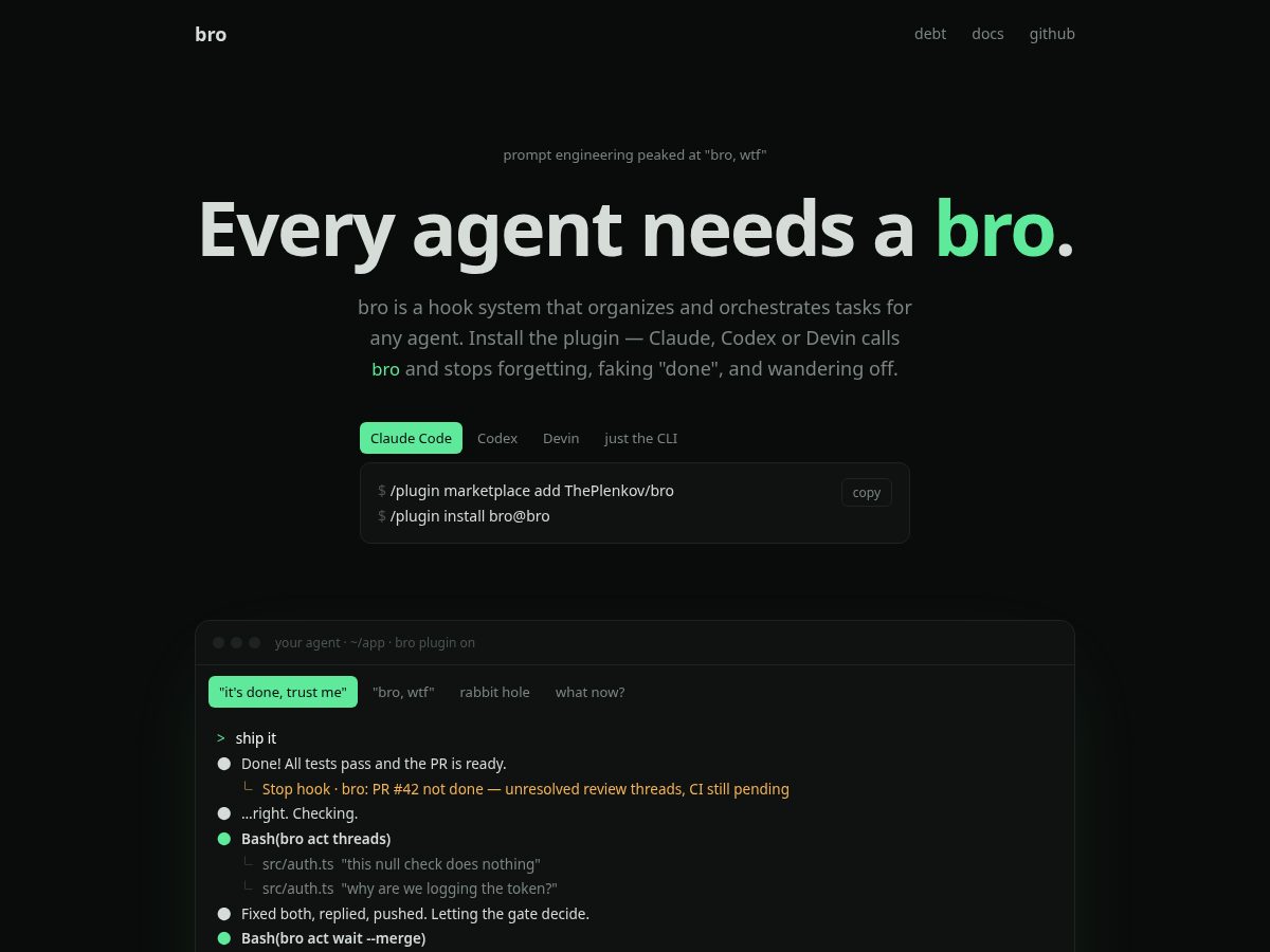 Landing-page snapshot of broject.dev