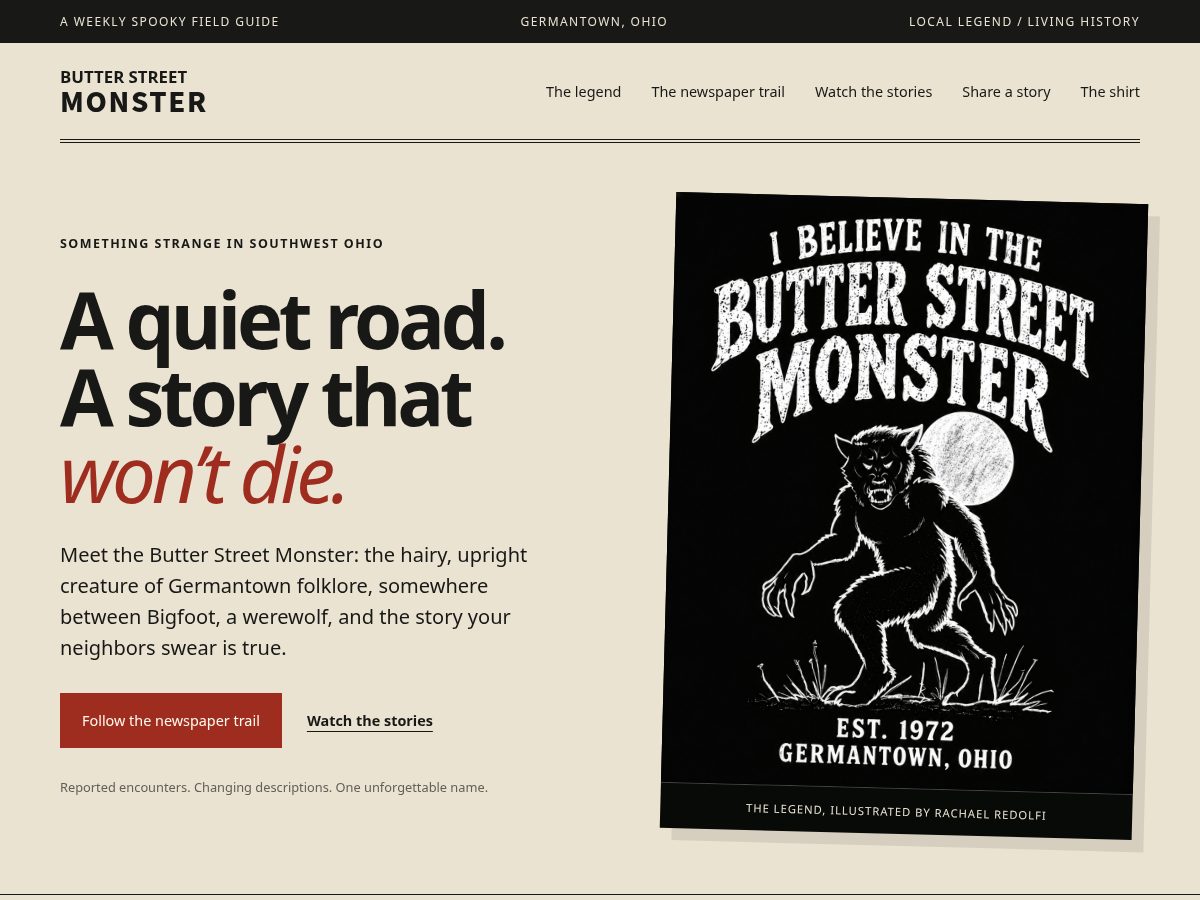 Landing-page snapshot of butterstreetmonster.com