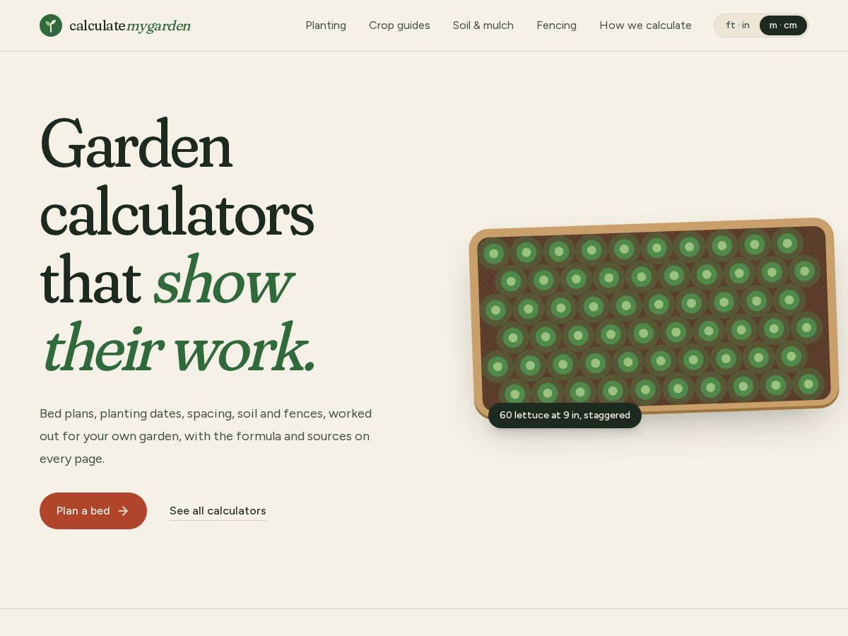 Landing-page snapshot of calculatemygarden.com