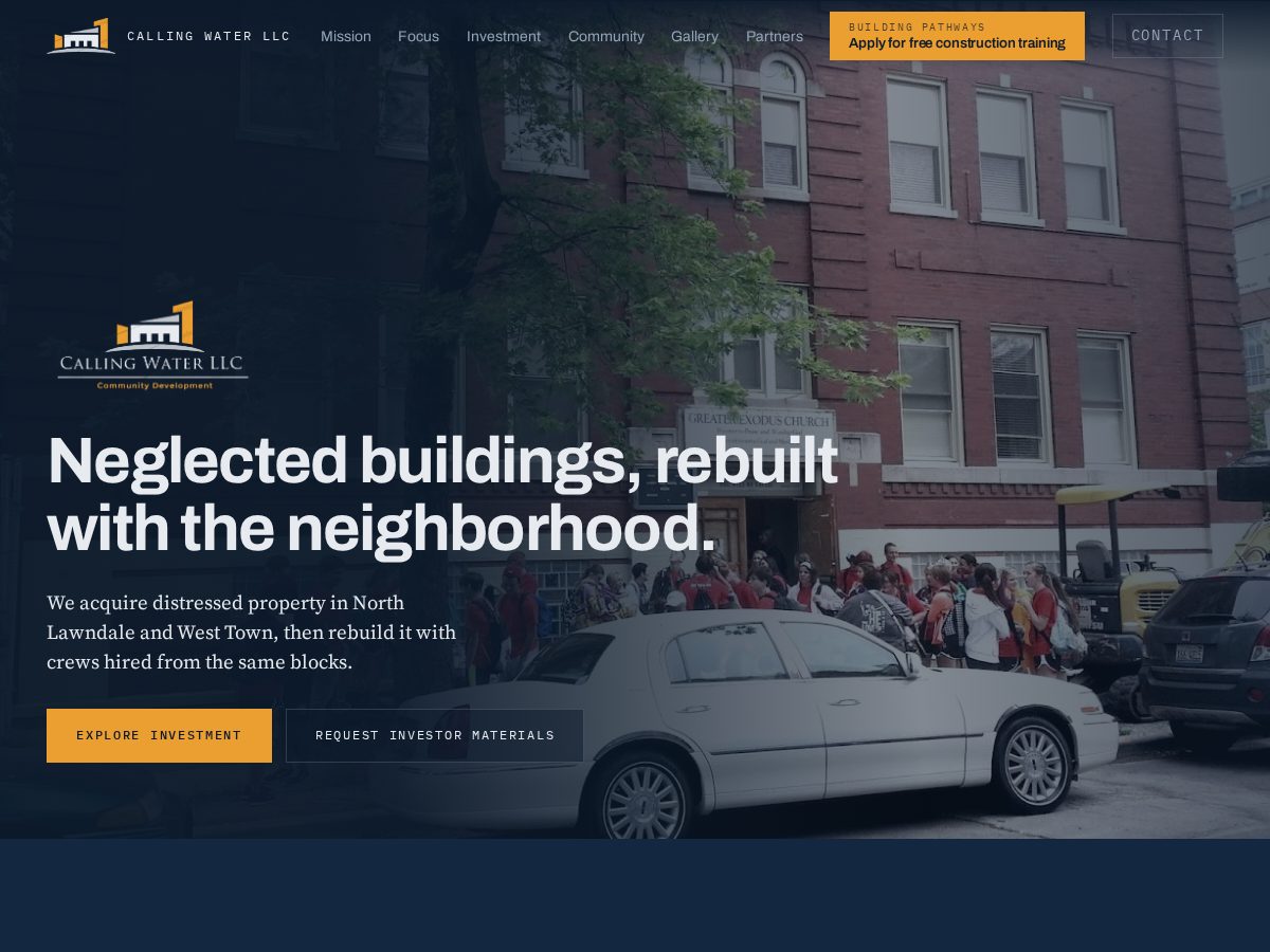 Landing-page snapshot of callingwaterchicago.org