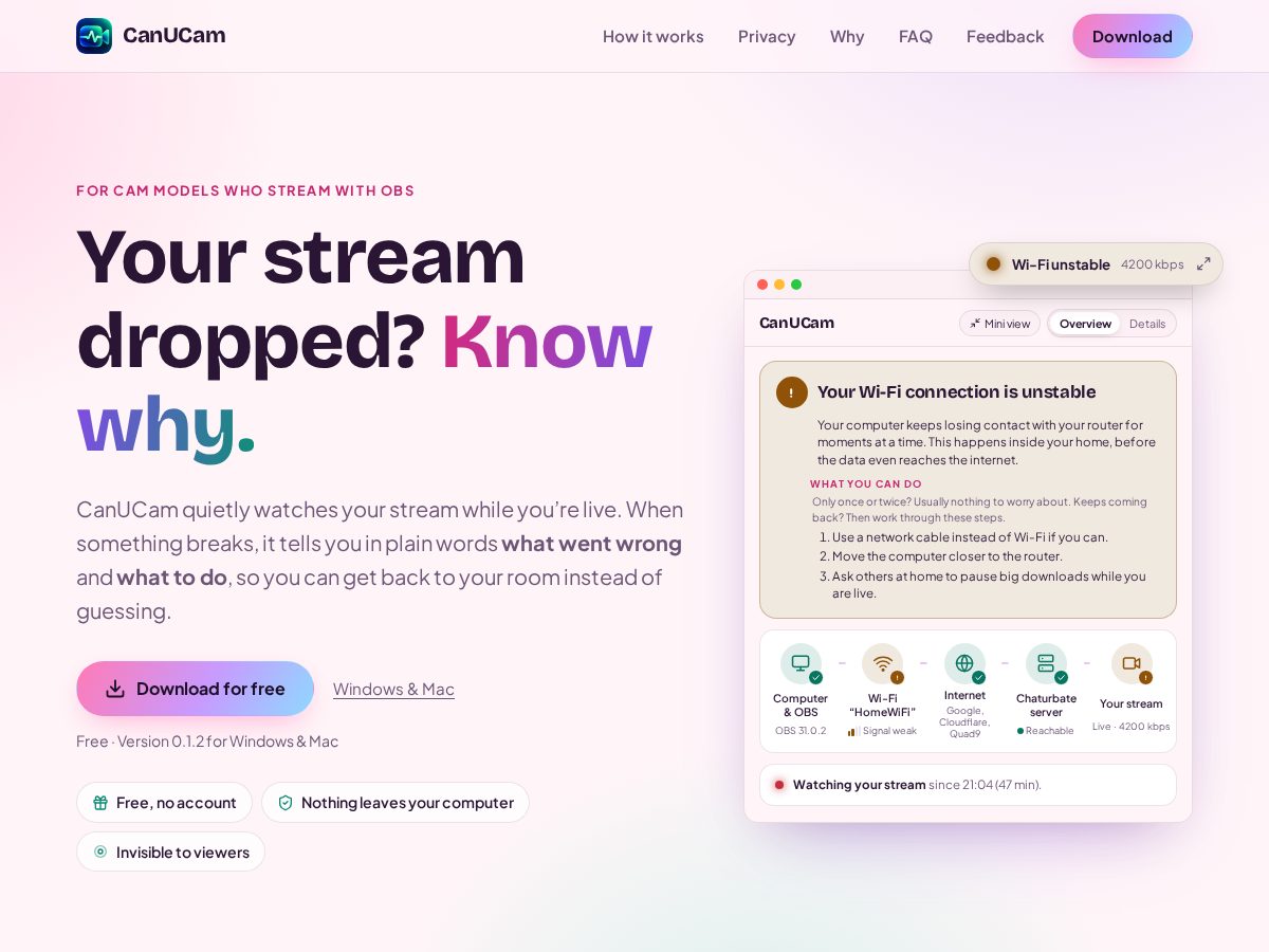 Landing-page snapshot of canucam.com