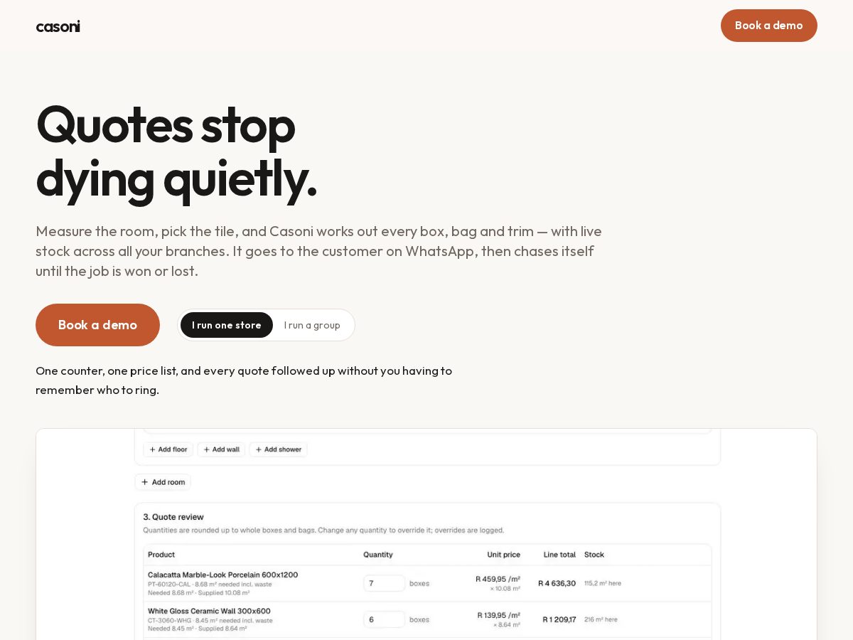 Landing-page snapshot of casoni.app