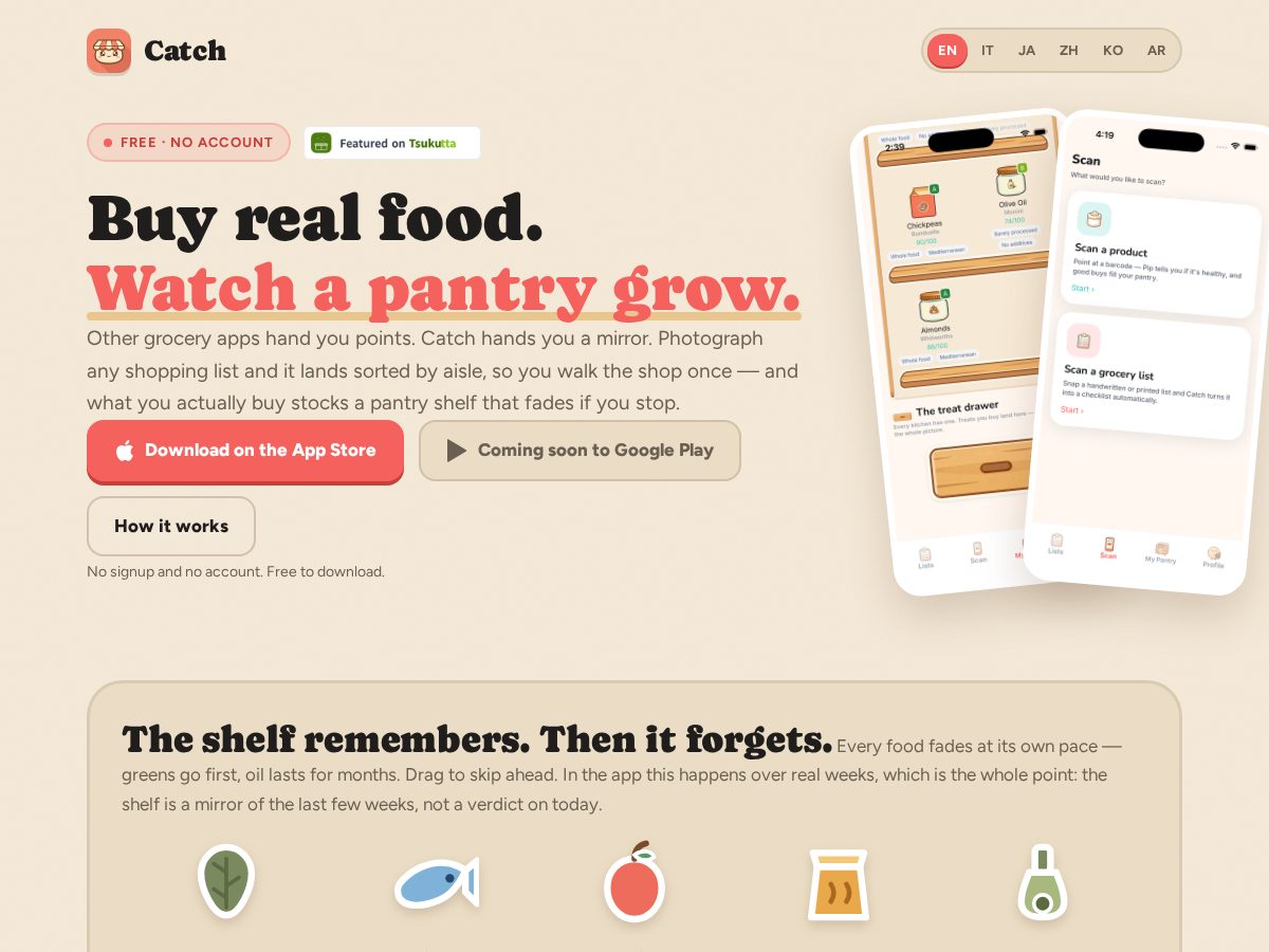 Landing-page snapshot of catch-grocery.app