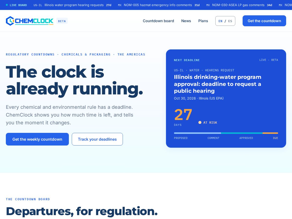 Landing-page snapshot of chemclock.com
