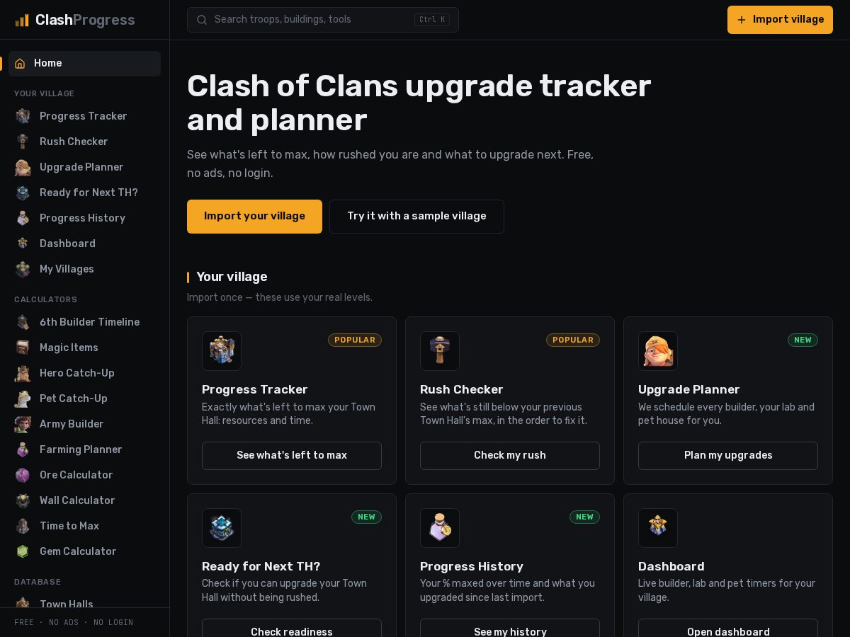 Landing-page snapshot of clashprogress.com