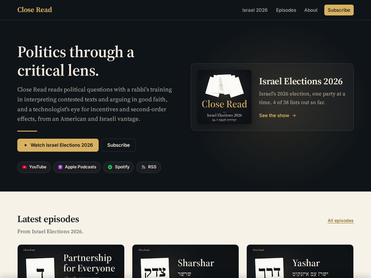 Landing-page snapshot of closeread.show