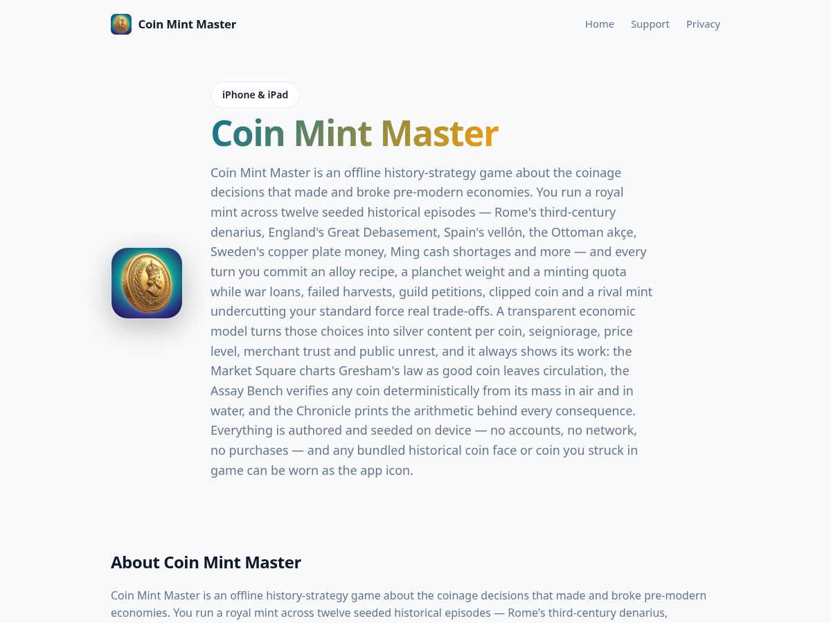 Landing-page snapshot of coinagemint.site