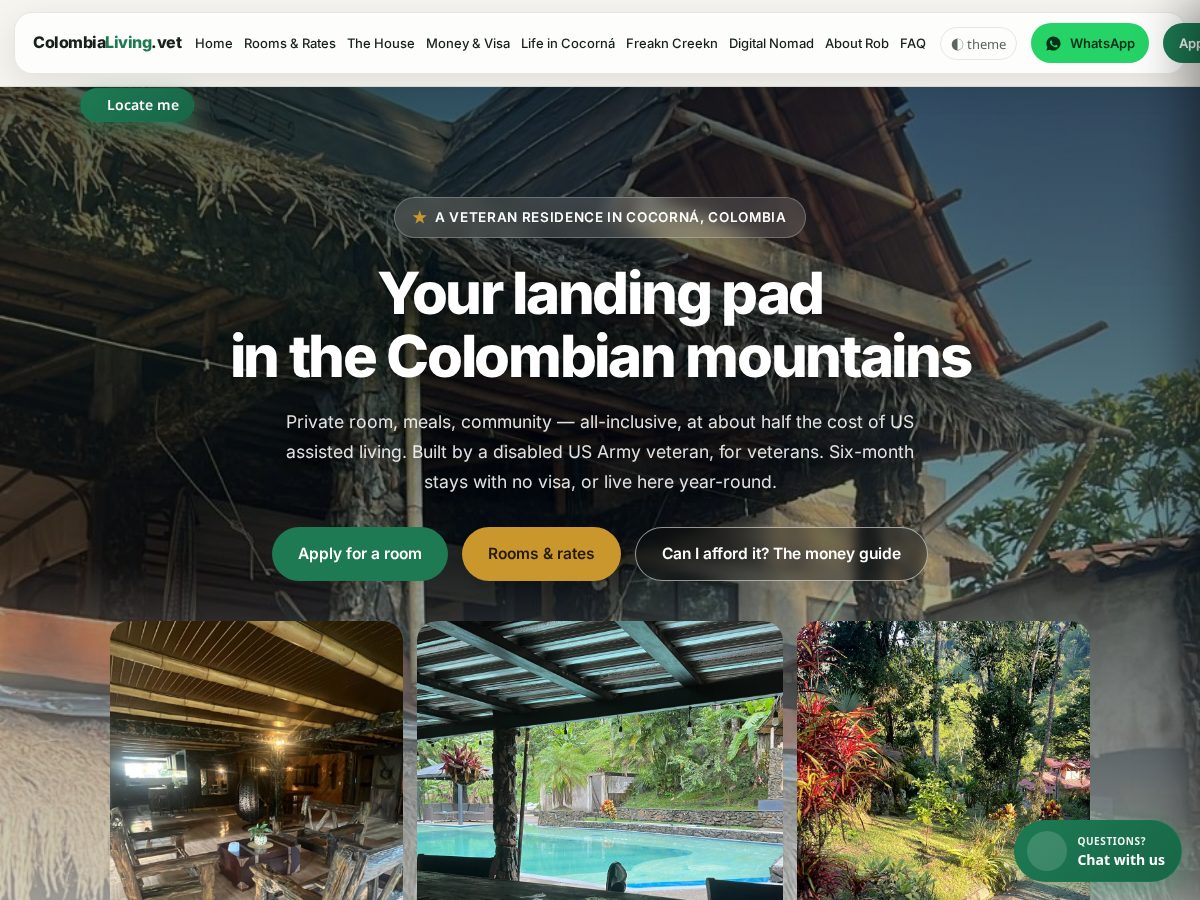 Landing-page snapshot of colombialiving.vet