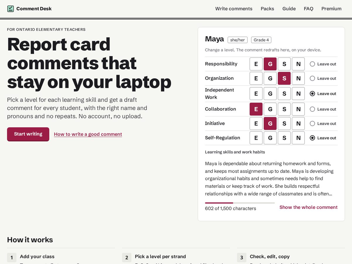 Landing-page snapshot of commentdesk.app