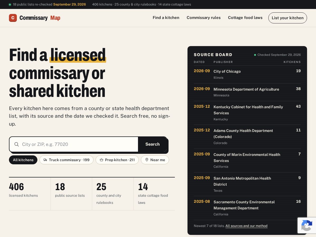 Landing-page snapshot of commissarymap.com