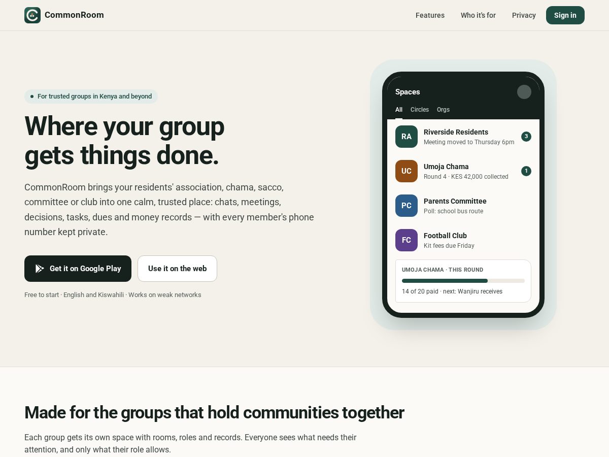 Landing-page snapshot of commonroom.space