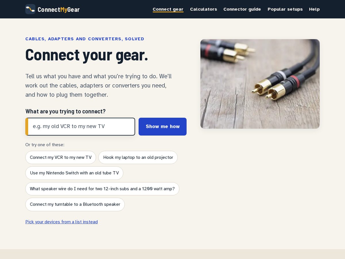 Landing-page snapshot of connectmygear.com
