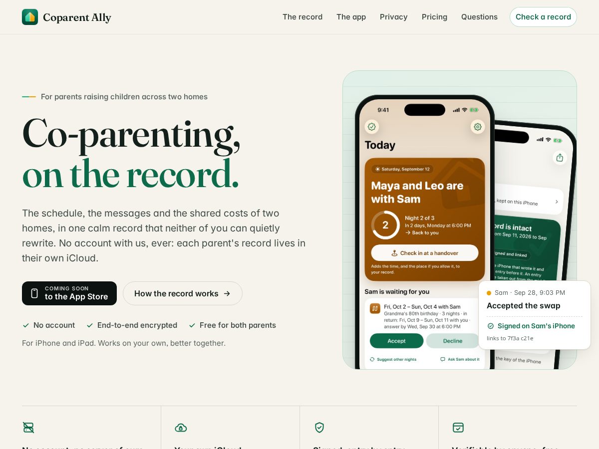 Landing-page snapshot of coparentally.com